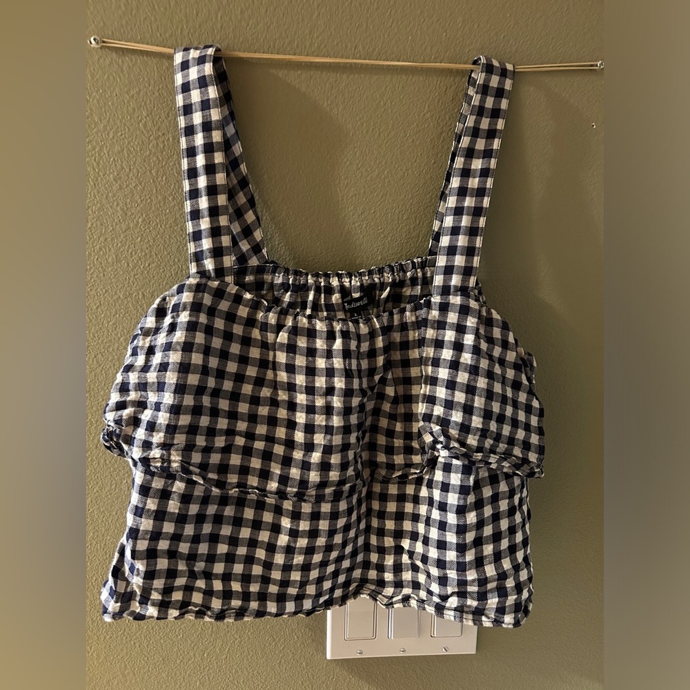 Madewell Navy Gingham crop top